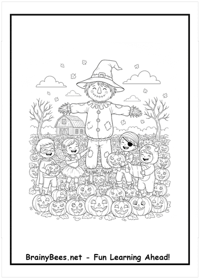 Halloween Scarecrow Kids Pumpkins