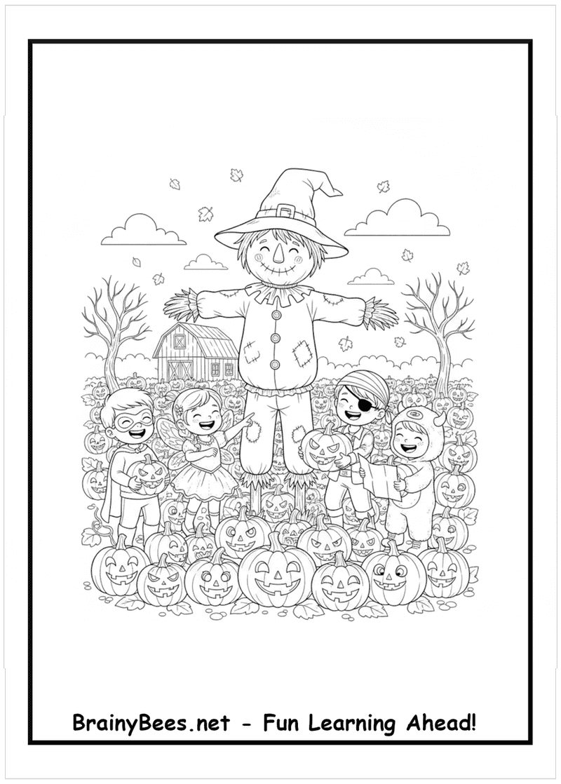 Halloween Scarecrow Kids Pumpkins