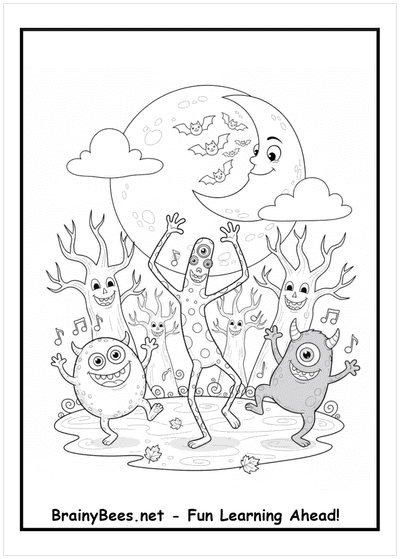 Halloween Monster Mash Dance Party Moon Bats