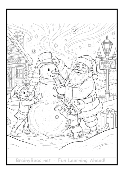 Christmas Santa Elves Making Snowman